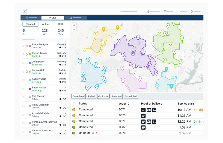 Live route updates and driver status available