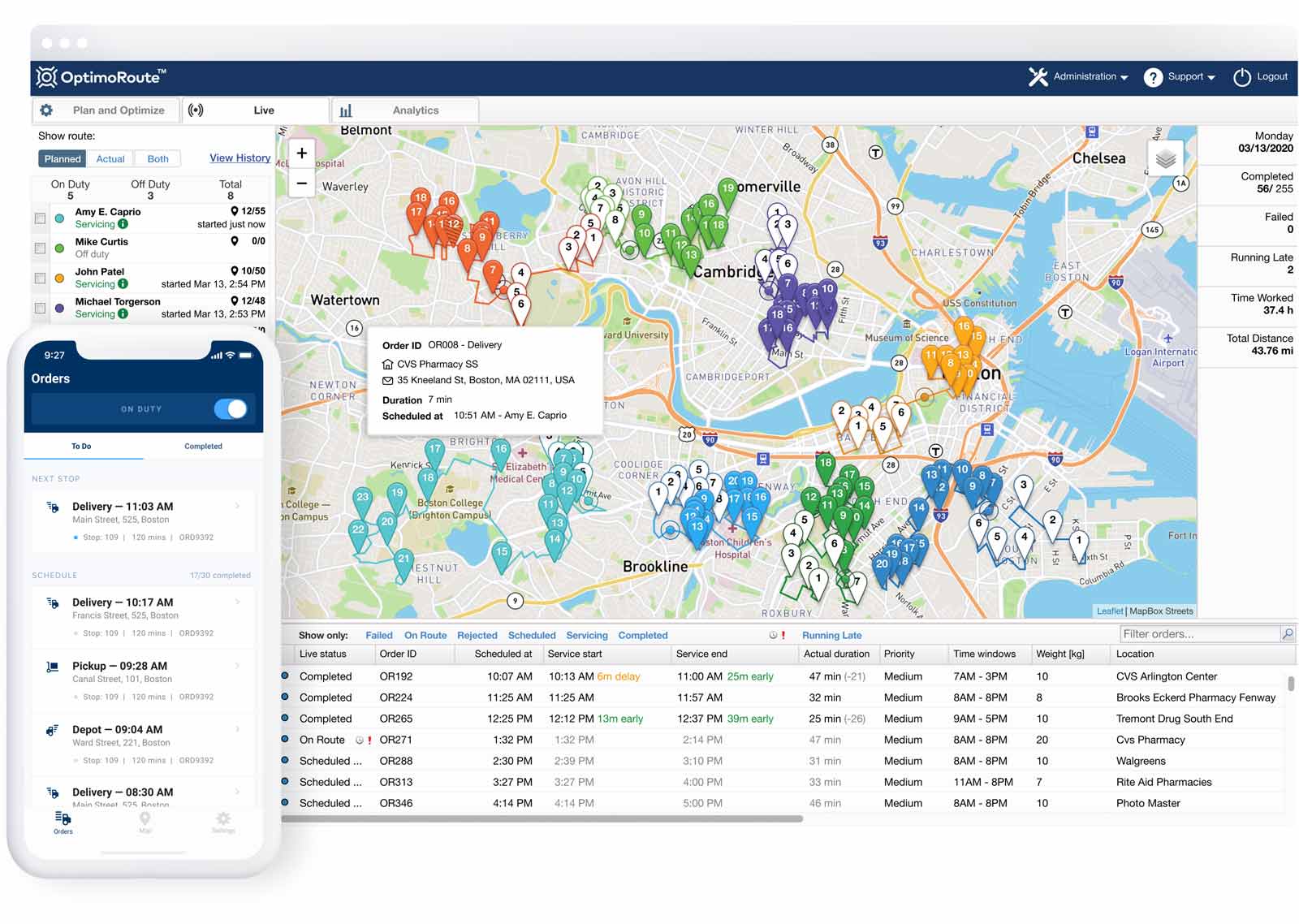 OptimoRoute's route and schedule planning web-based dashboard