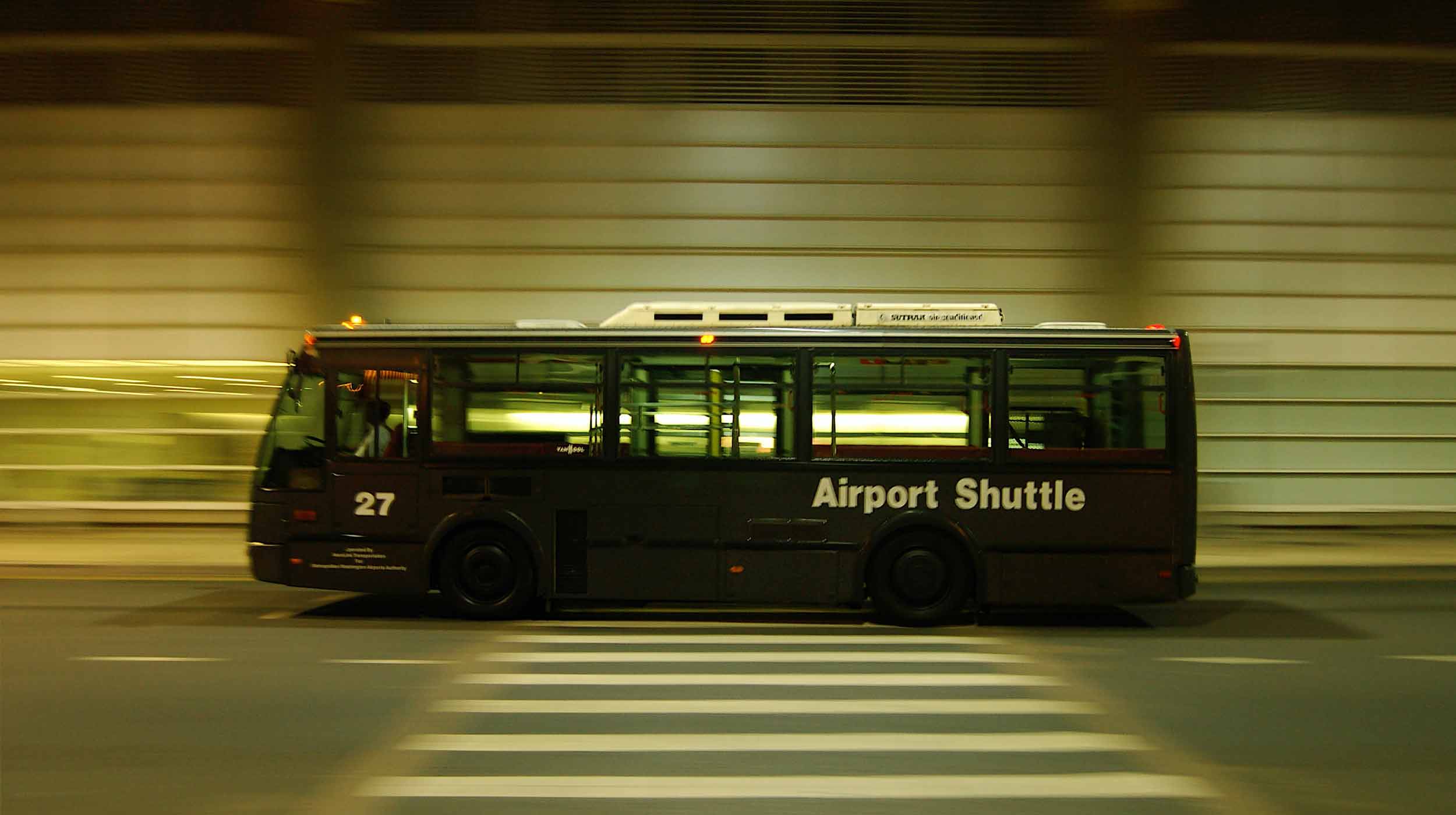 Airport shuttle en route to destination