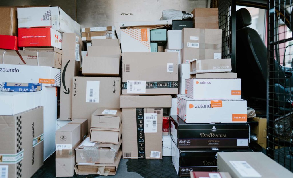 Truck filled with delivery boxes