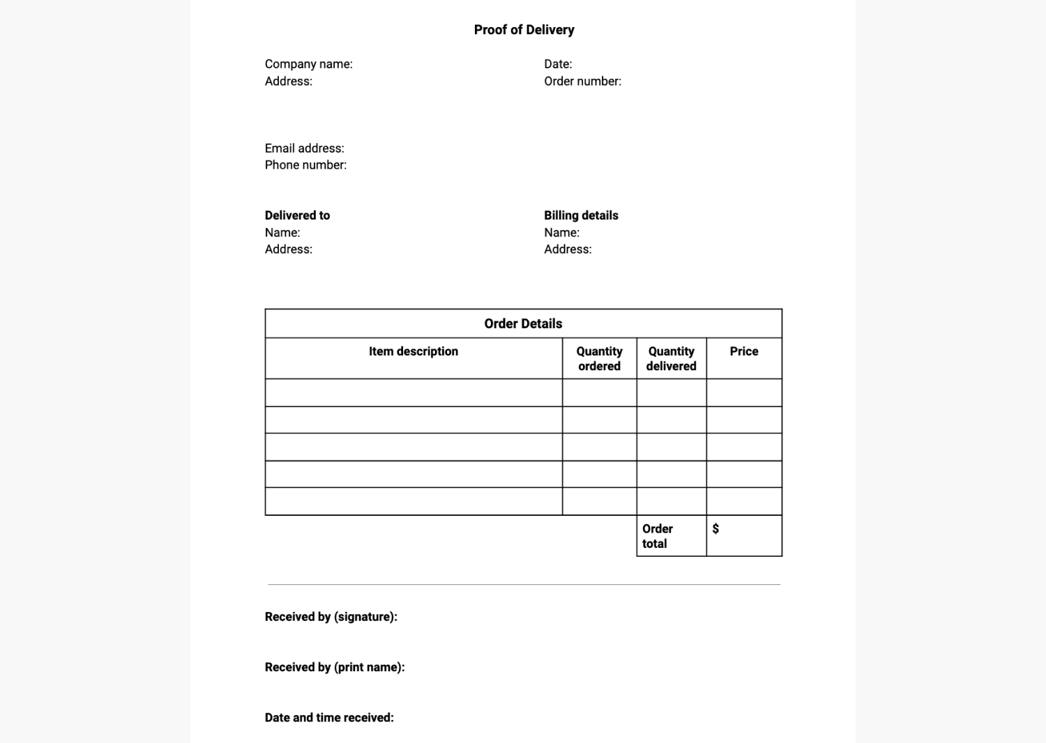 Examples Of Proof Of Delivery Documents Printable Templates