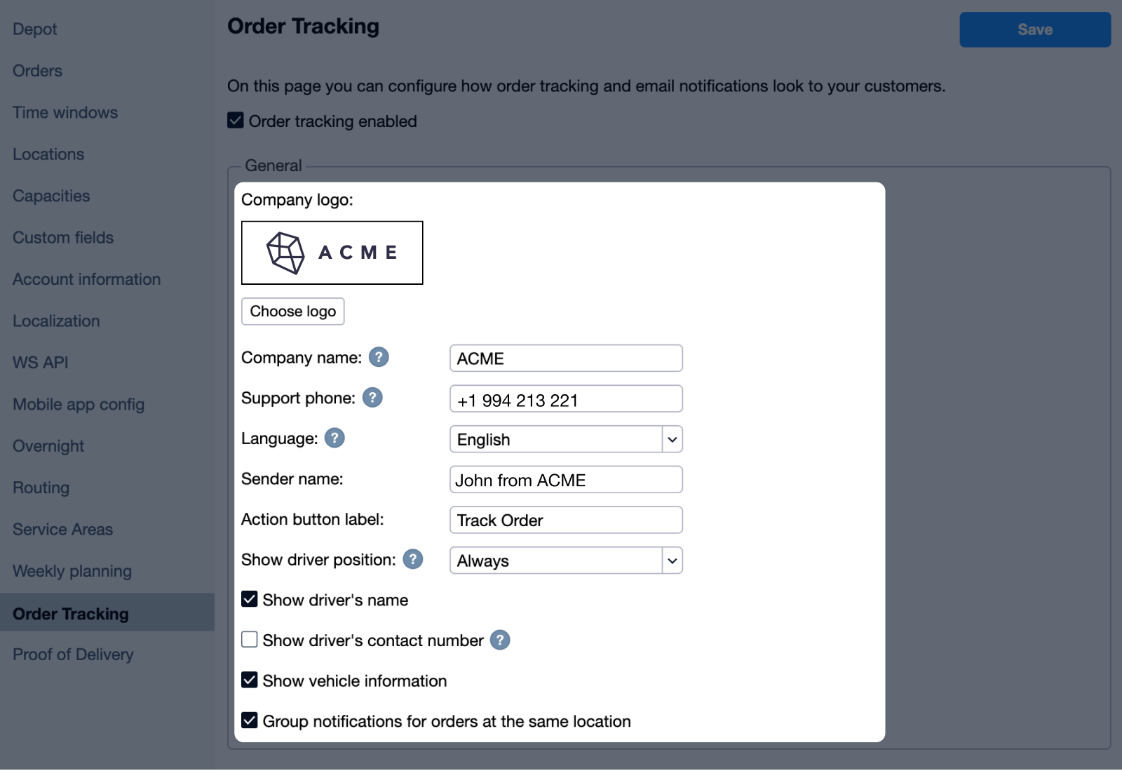 custom companies tracking number